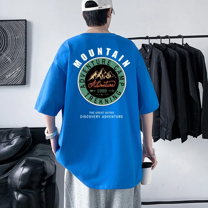 Men's Turquoise Mountain Adventure Graphic T-Shirt 220g Cotton - Image 8