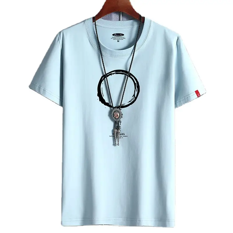 Men Light Blue Cotton T-Shirt with Stethoscope Print