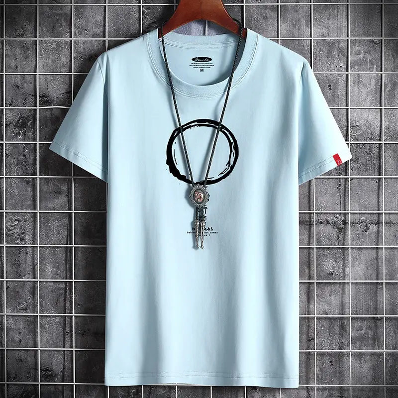 Men Light Blue Cotton T-Shirt with Stethoscope Print