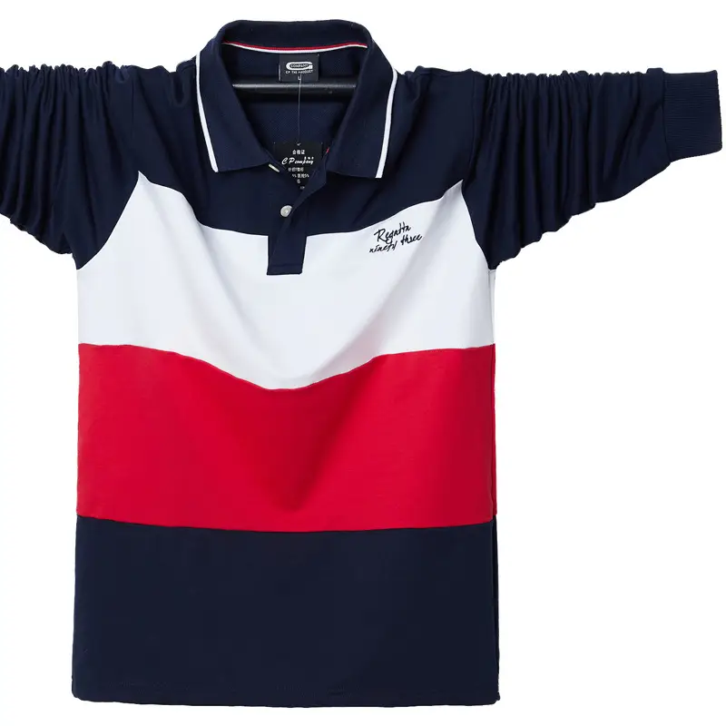 Men Oversize Cotton Polo Shirt Blue White Red Light Blue
