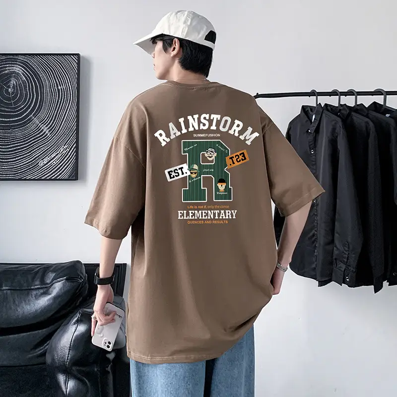 Men Rainstorm Elementary Cotton T-Shirt Black Loose Fit - Image 16