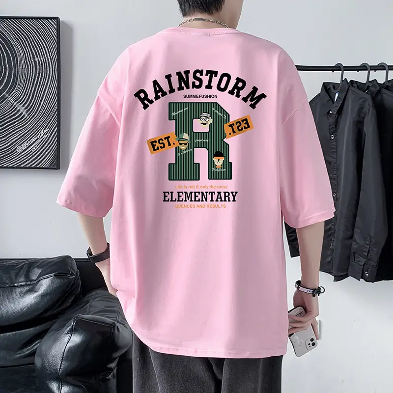 Men Rainstorm Elementary Cotton T-Shirt Black Loose Fit - Image 7