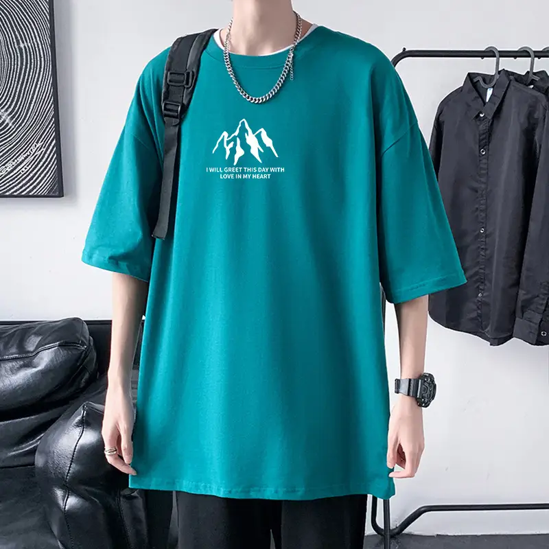 Men Blue Beach Palm Graphic T-Shirt 220g Cotton Loose Fit - Image 8