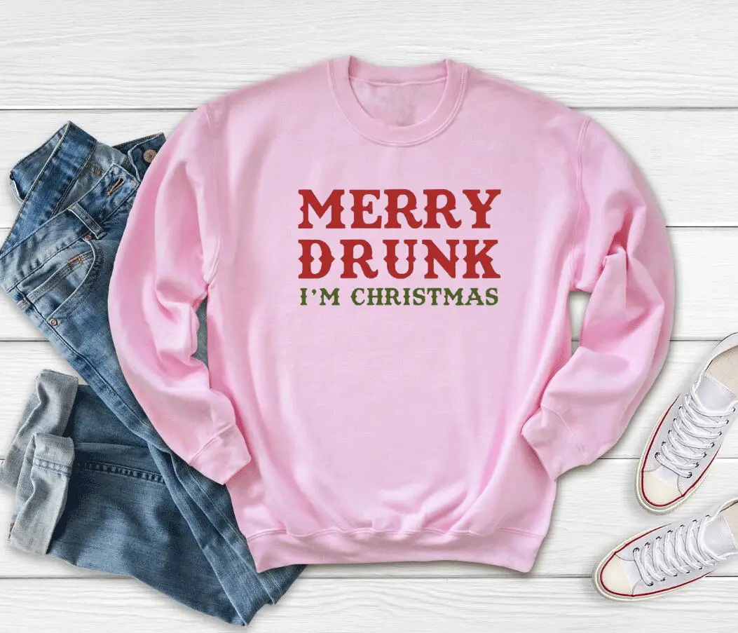 Merry Drunk Christmas Sweatshirt Long Sleeve Round Neck - Image 6