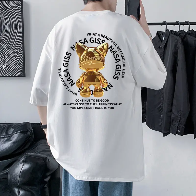 Men Cotton Graphic T-Shirt Grey Loose Fit - Image 14