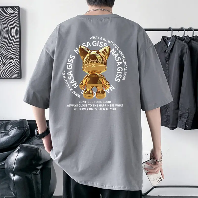 Men Cotton Graphic T-Shirt Grey Loose Fit - Image 16