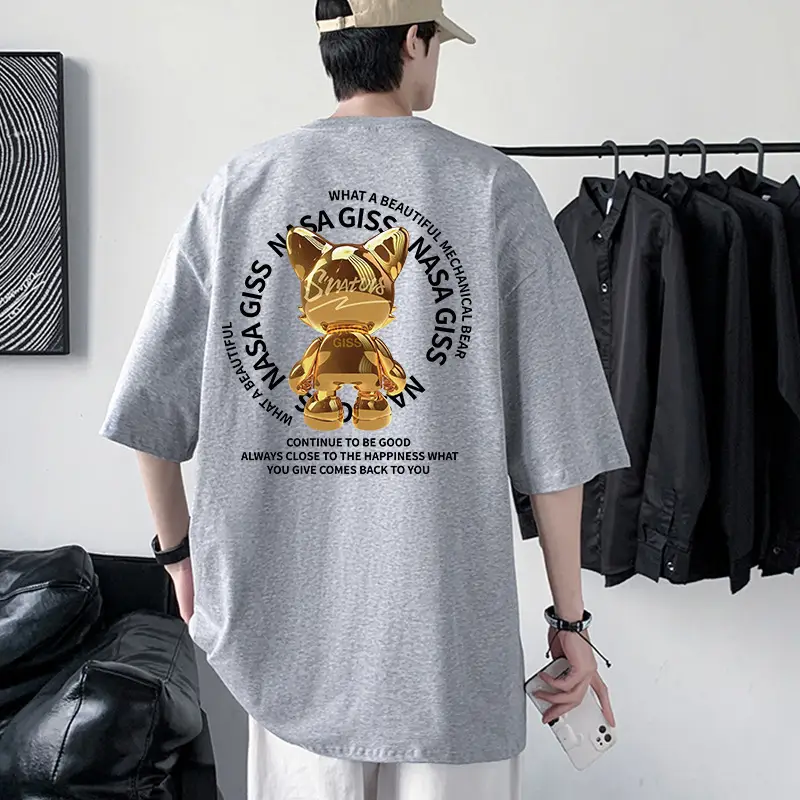 Men Cotton Graphic T-Shirt Grey Loose Fit - Image 17