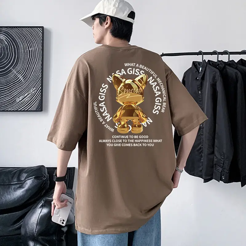 Men Cotton Graphic T-Shirt Grey Loose Fit - Image 20