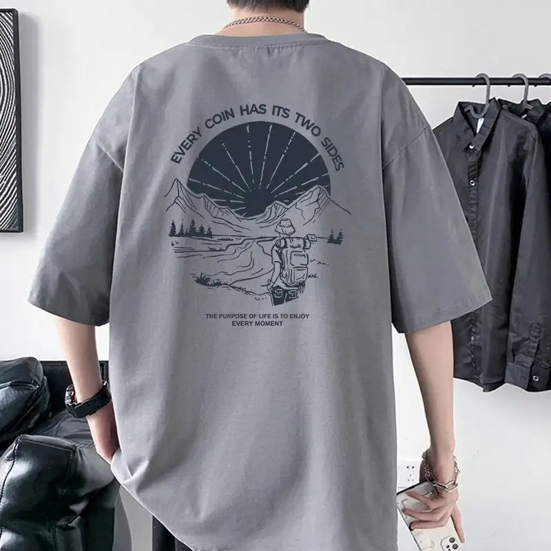 Men Cotton Graphic T-Shirt White Loose Fit Summer - Image 3