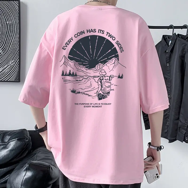 Men Cotton Graphic T-Shirt White Loose Fit Summer - Image 8