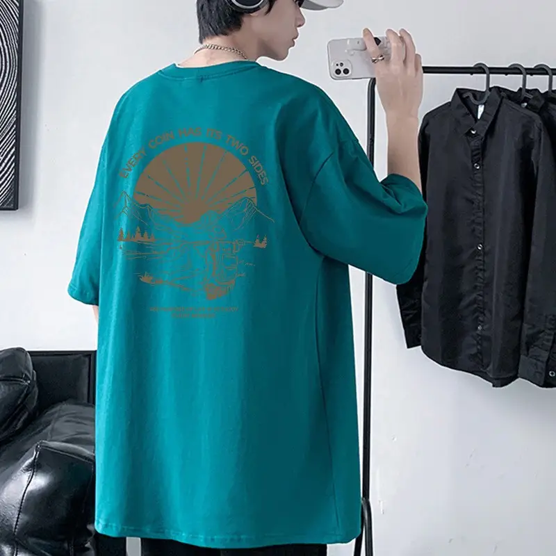 Men Cotton Graphic T-Shirt White Loose Fit Summer - Image 10