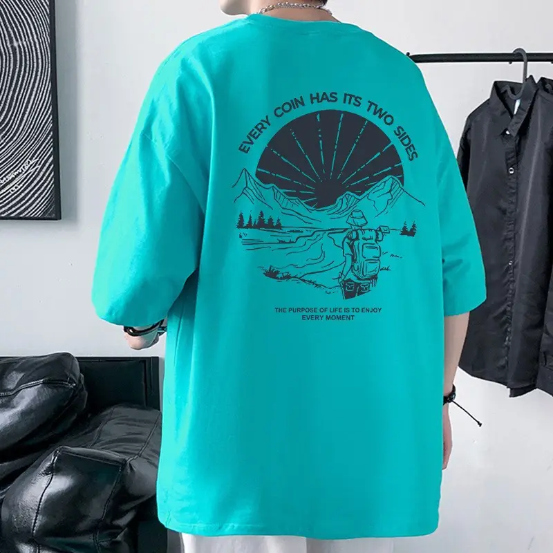 Men Cotton Graphic T-Shirt White Loose Fit Summer - Image 11