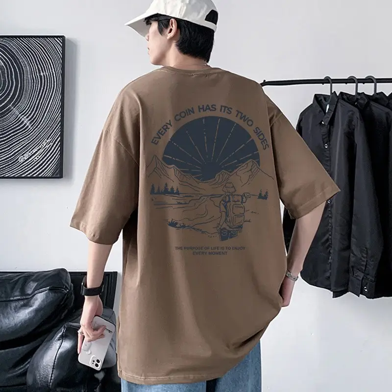 Men Cotton Graphic T-Shirt White Loose Fit Summer - Image 12