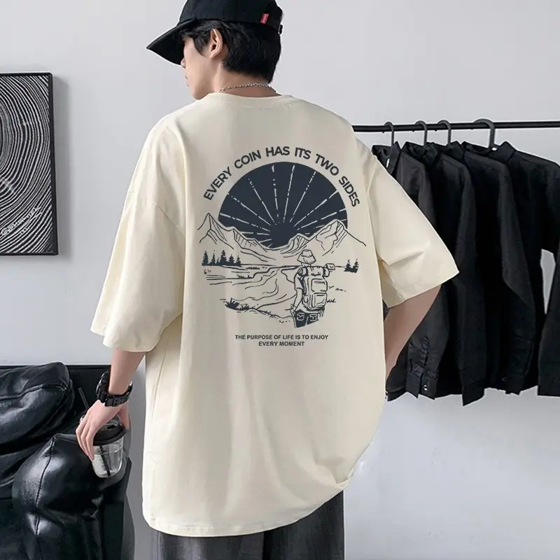 Men Cotton Graphic T-Shirt White Loose Fit Summer - Image 13