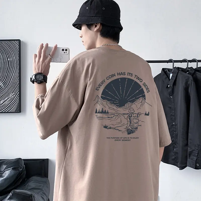 Men Cotton Graphic T-Shirt White Loose Fit Summer - Image 14