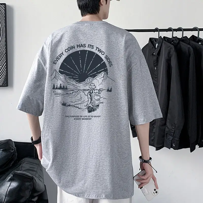 Men Cotton Graphic T-Shirt White Loose Fit Summer - Image 4