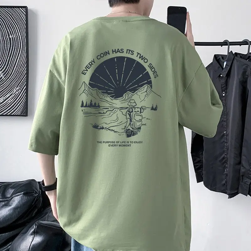 Men Cotton Graphic T-Shirt White Loose Fit Summer - Image 5