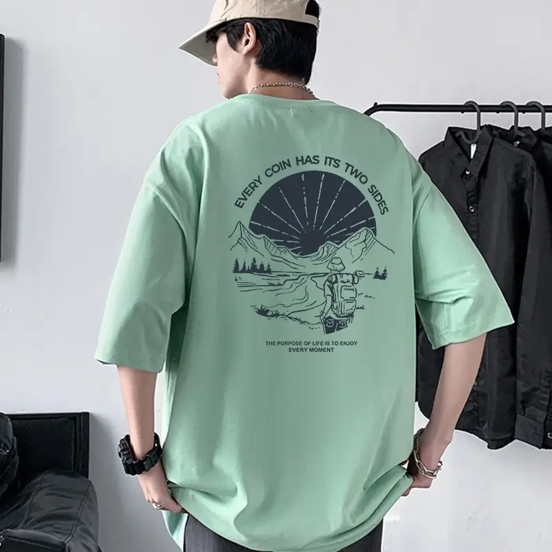 Men Cotton Graphic T-Shirt White Loose Fit Summer - Image 6