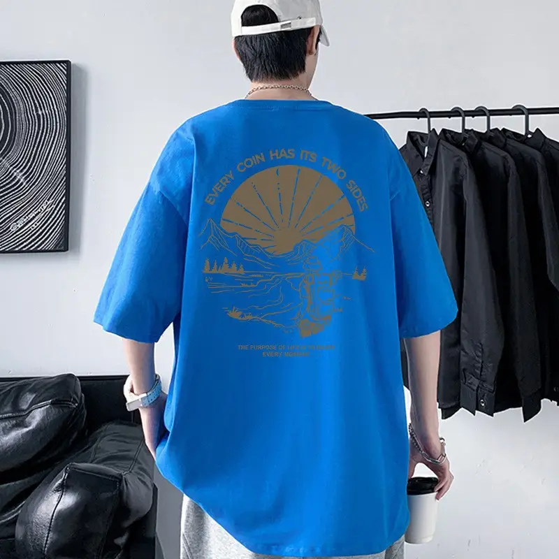 Men Cotton Graphic T-Shirt White Loose Fit Summer - Image 9