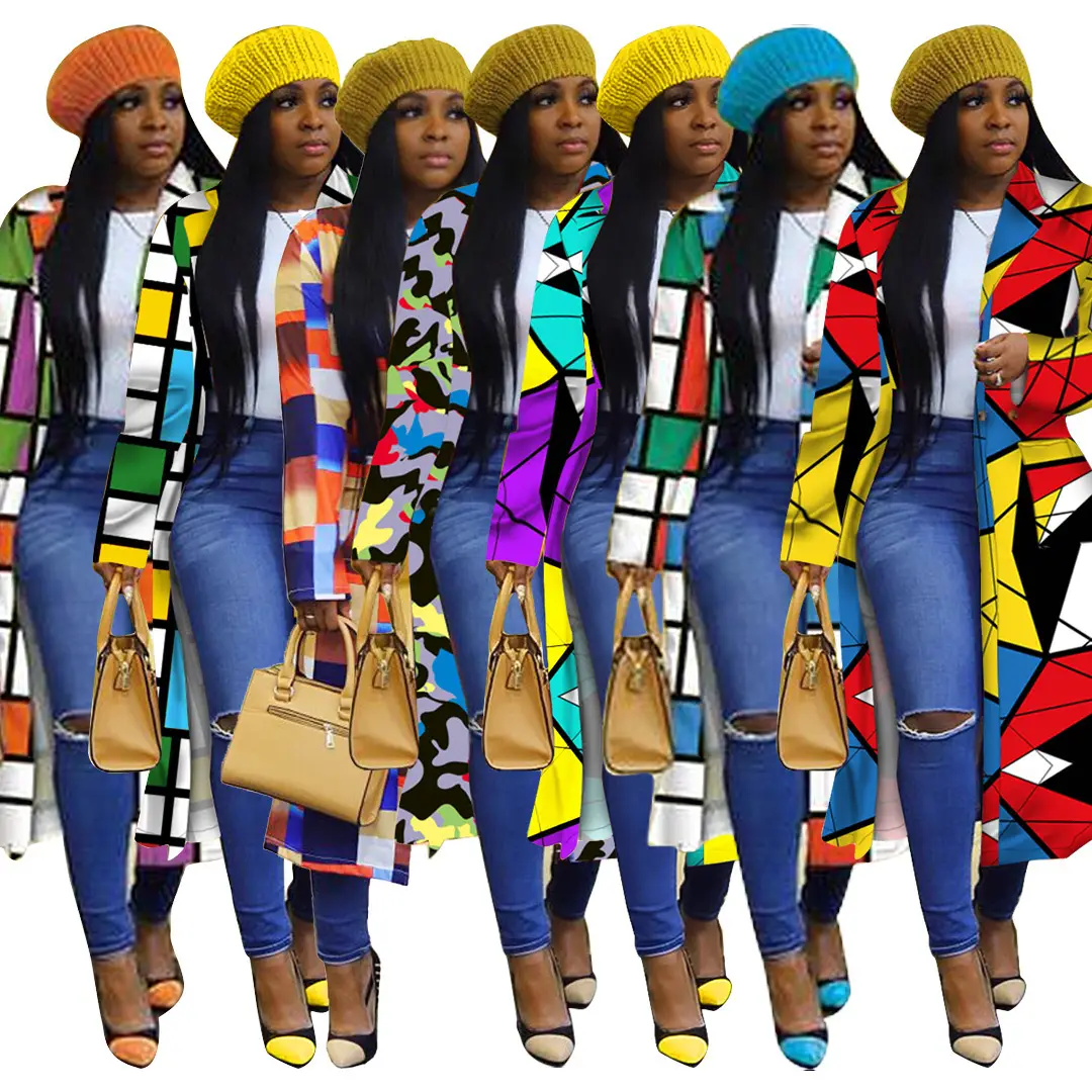 Women's Plaid Printed Trench Coat Autumn Winter Double Breasted