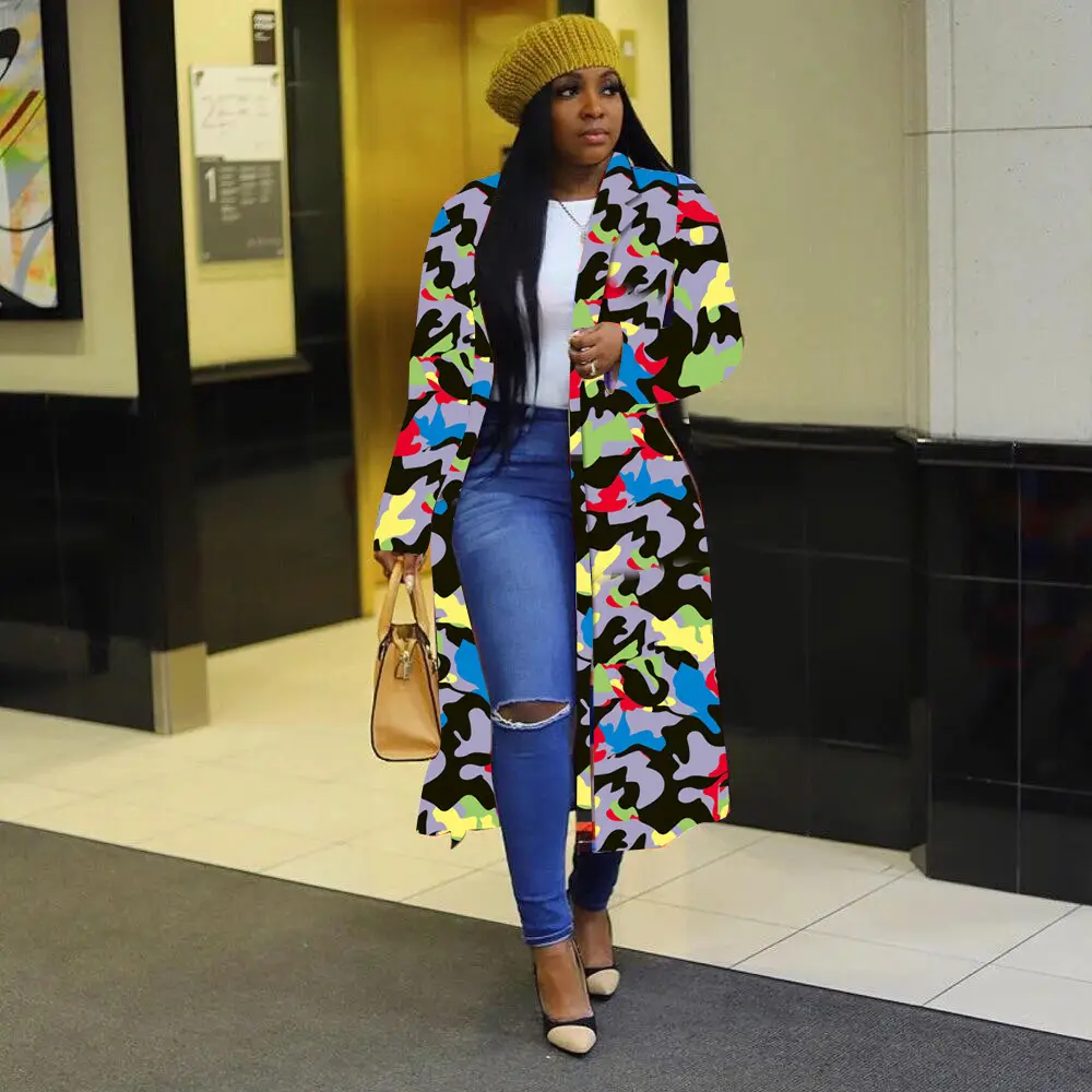 Women's Plaid Printed Trench Coat Autumn Winter Double Breasted