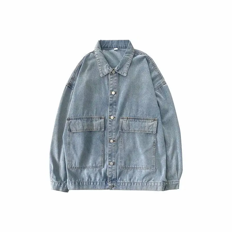 Japanese Ins Fashion Denim Jacket Men Spring Autumn Loose Fit