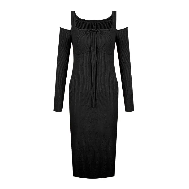 Women Knitted Backless Dress Pink Slimming - Image 2
