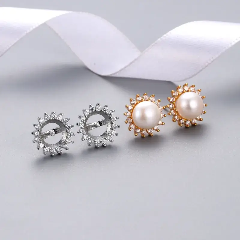 Japanese & Korean Sweet Diamond Pearl Stud Earrings