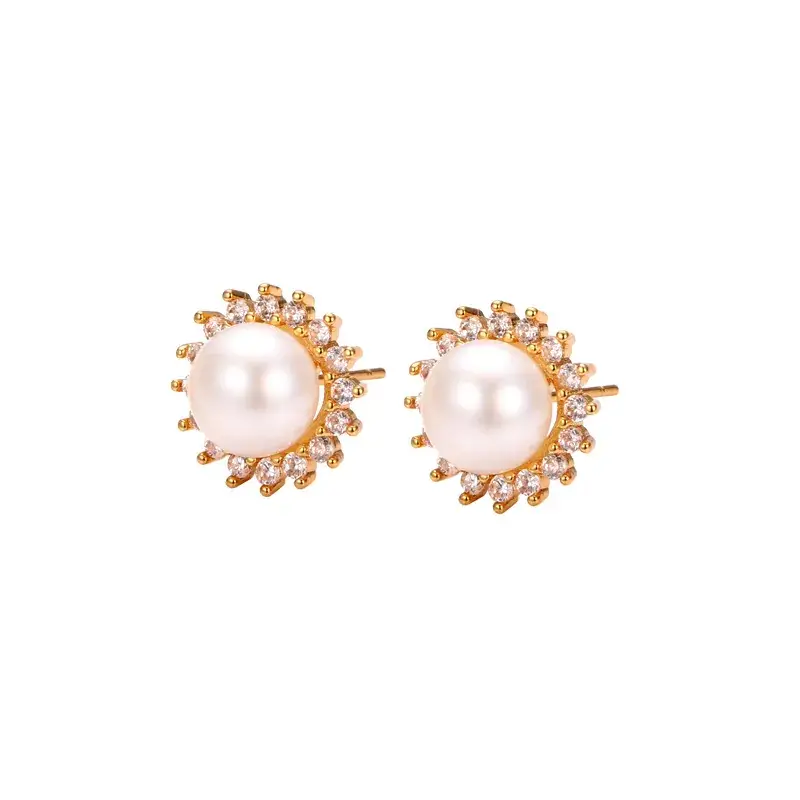 Japanese & Korean Sweet Diamond Pearl Stud Earrings