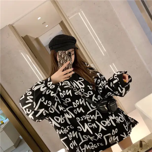 2026 Women Loose Sleeve Oversized Top with Print - Image 6