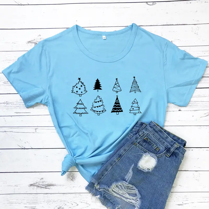 Purple Christmas Tree Graphic T-Shirt for Women - Image 14