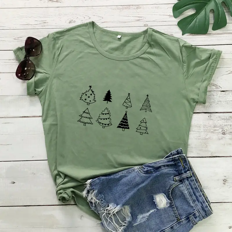 Purple Christmas Tree Graphic T-Shirt for Women - Image 4