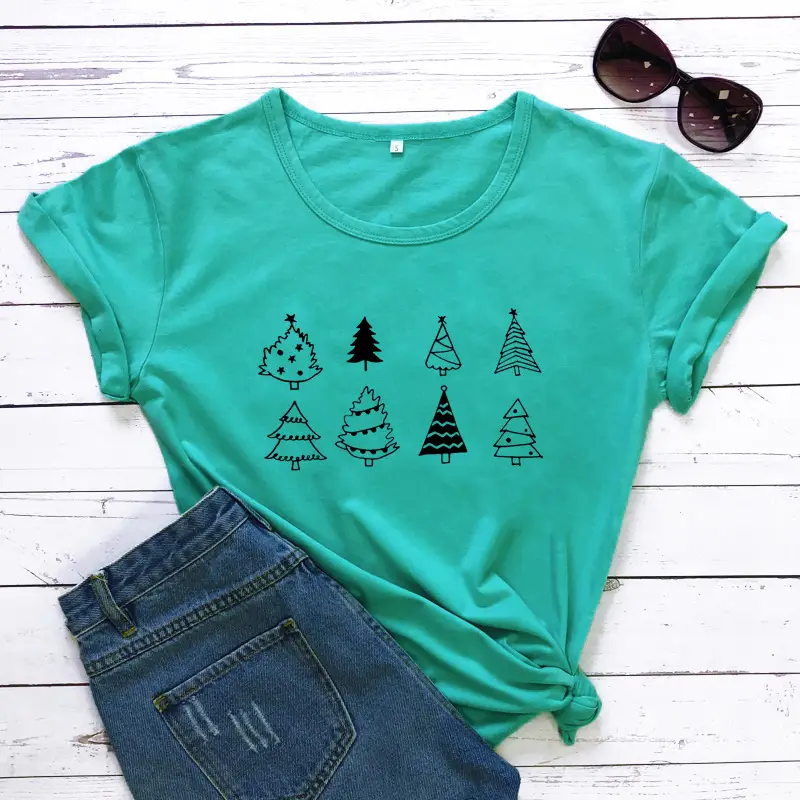 Purple Christmas Tree Graphic T-Shirt for Women - Image 6