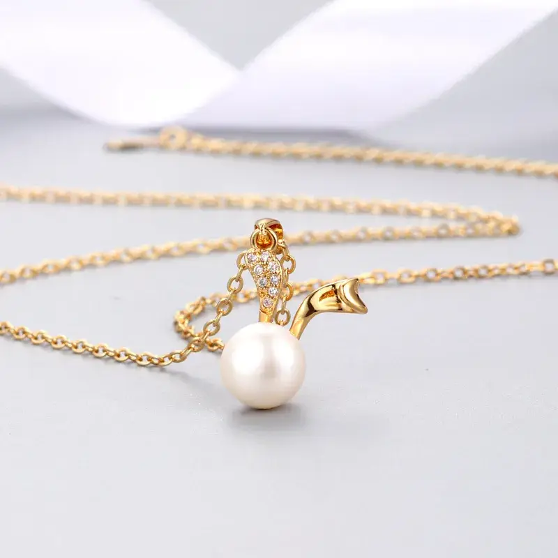 Pearl & Dolphin Necklace for Women Freshwater Pearl Silver