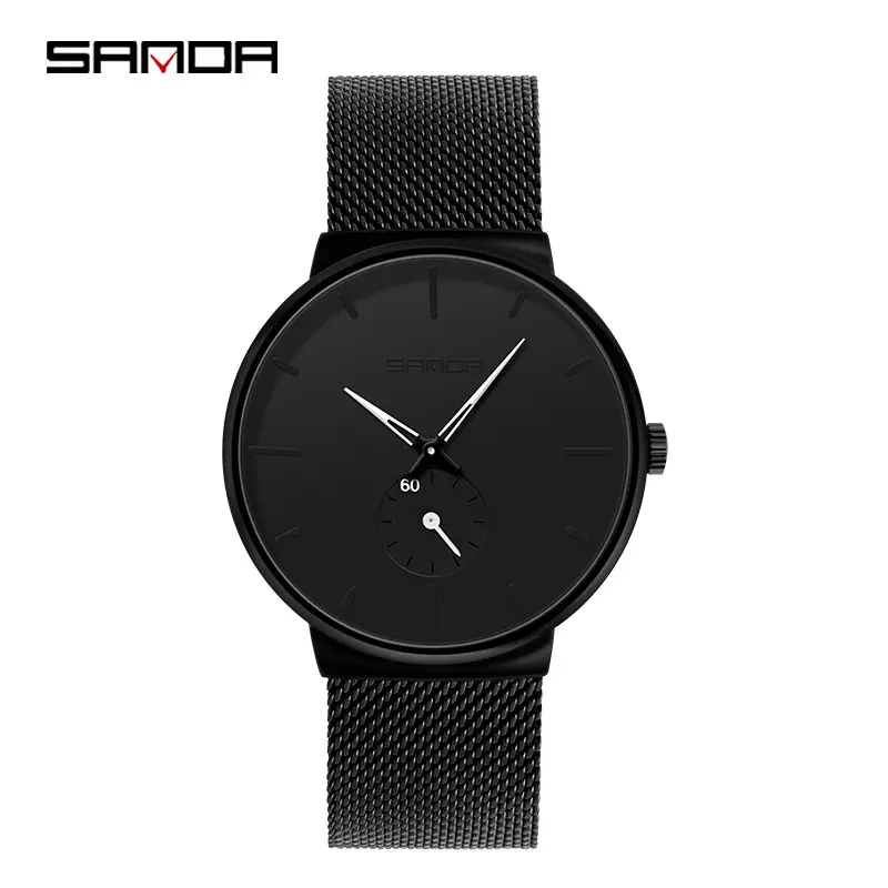 Sanda Black Mesh Band Quartz Watch for Men Women