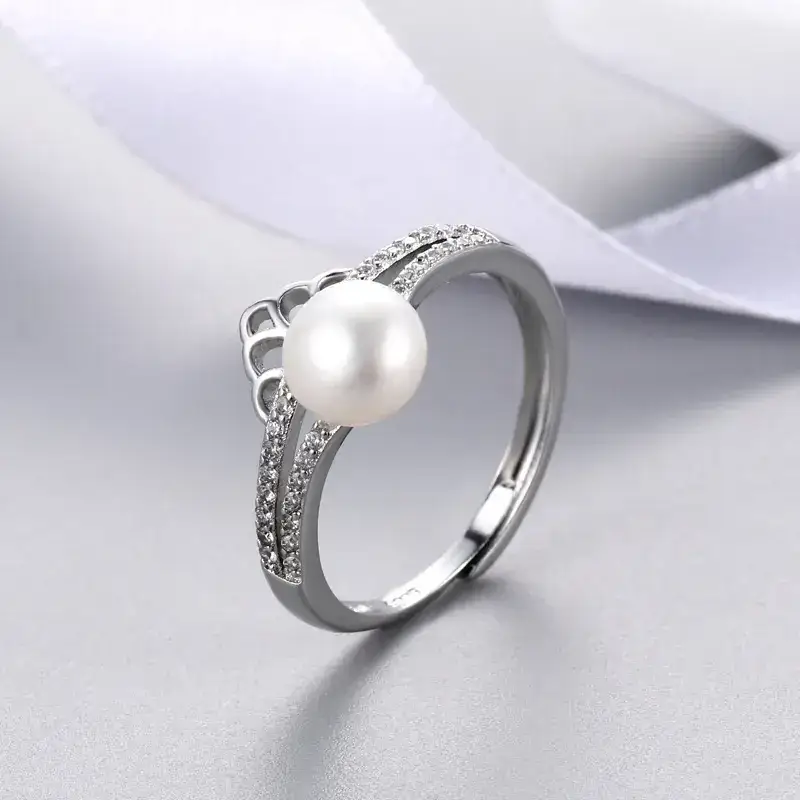 Adjustable Water Pearl Crown Ring for Women - Image 7