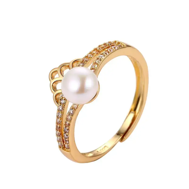Adjustable Water Pearl Crown Ring for Women - Image 9