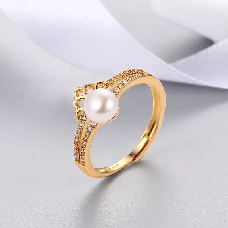 Adjustable Water Pearl Crown Ring for Women - Image 2