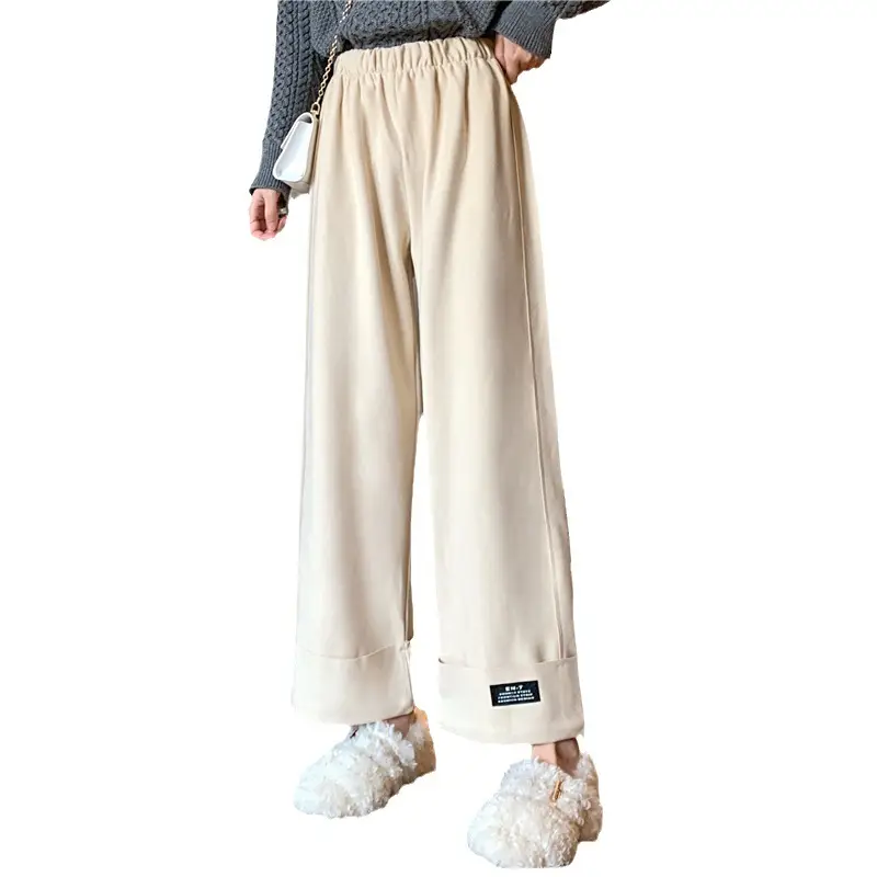 Women Woolen Wide-leg Pants Black Cropped Autumn Winter