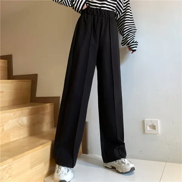 Women Woolen Wide-leg Pants Black Cropped Autumn Winter