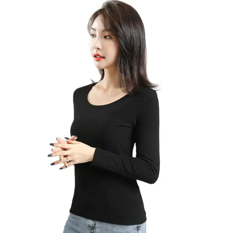 Women's Black Velvet Long Sleeve T-Shirt Slim Fit - Image 13