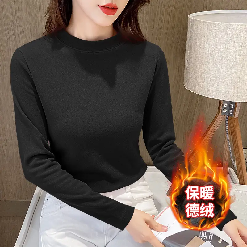 Women's Black Velvet Long Sleeve T-Shirt Slim Fit - Image 5