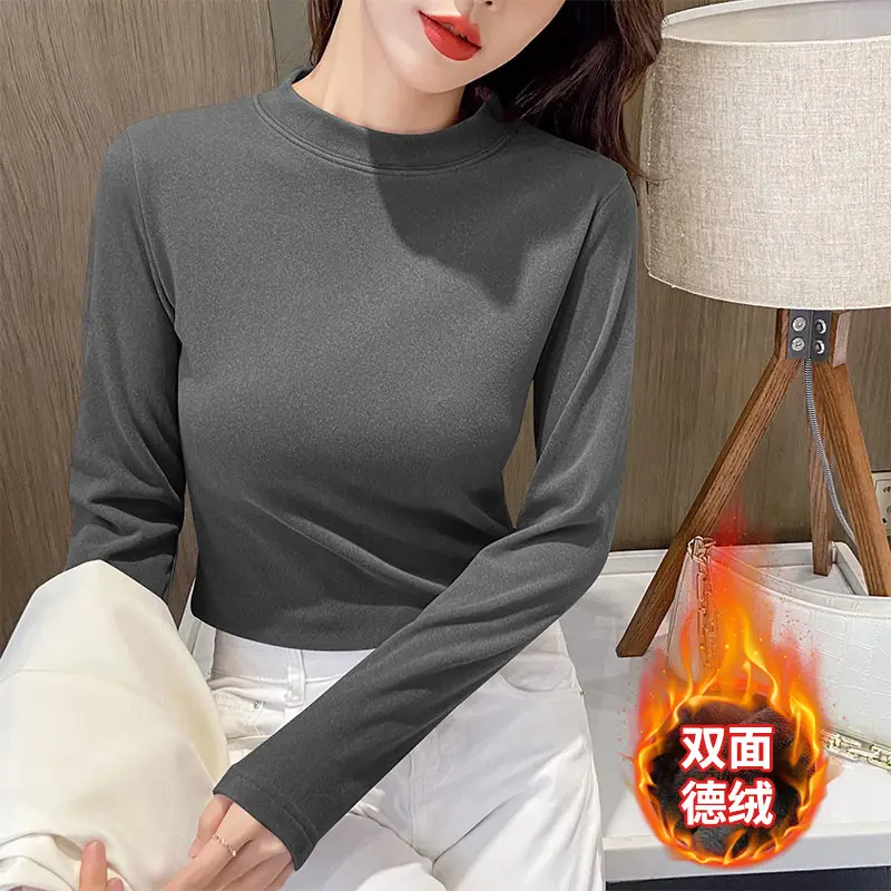 Women's Black Velvet Long Sleeve T-Shirt Slim Fit - Image 8