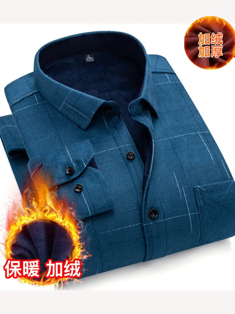 Men's Plaid Fleece Shirt Navy Blue Large - Image 45