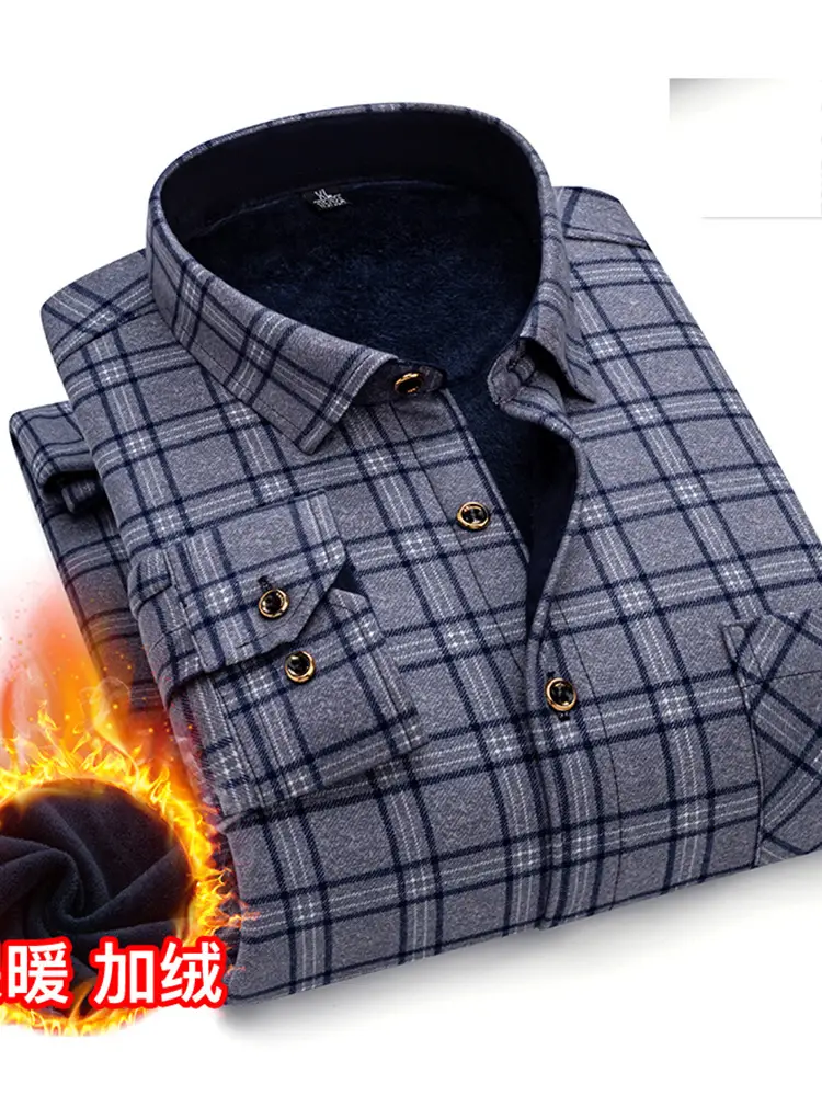 Men's Plaid Fleece Shirt Navy Blue Large - Image 48