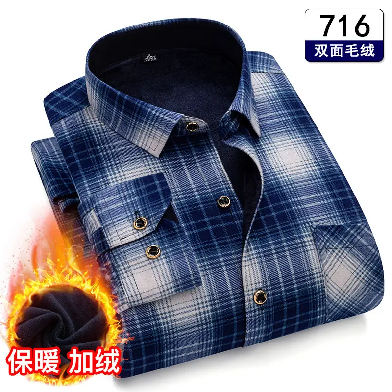 Men's Plaid Fleece Shirt Navy Blue Large - Image 14