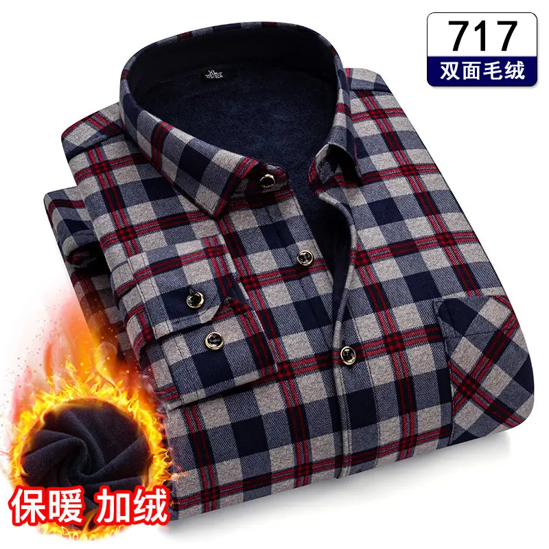 Men's Plaid Fleece Shirt Navy Blue Large - Image 15