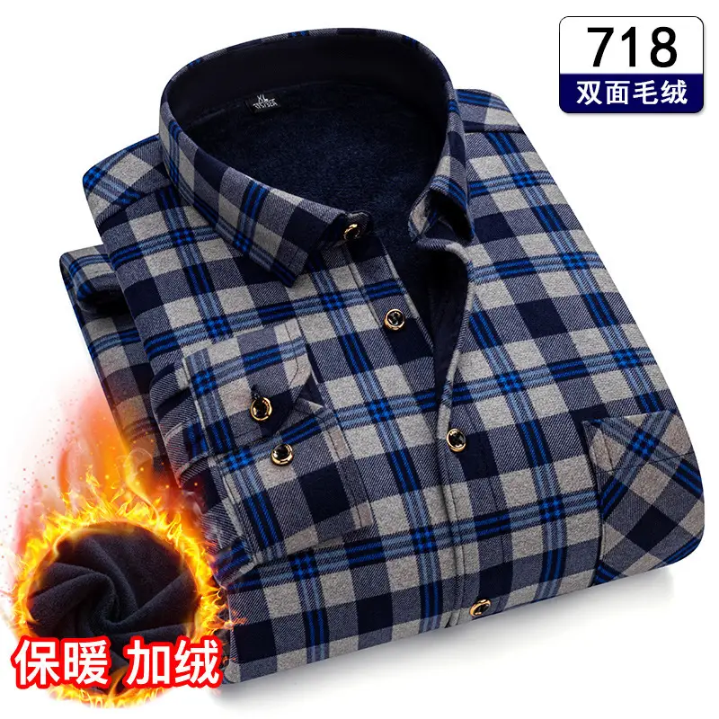 Men's Plaid Fleece Shirt Navy Blue Large - Image 16