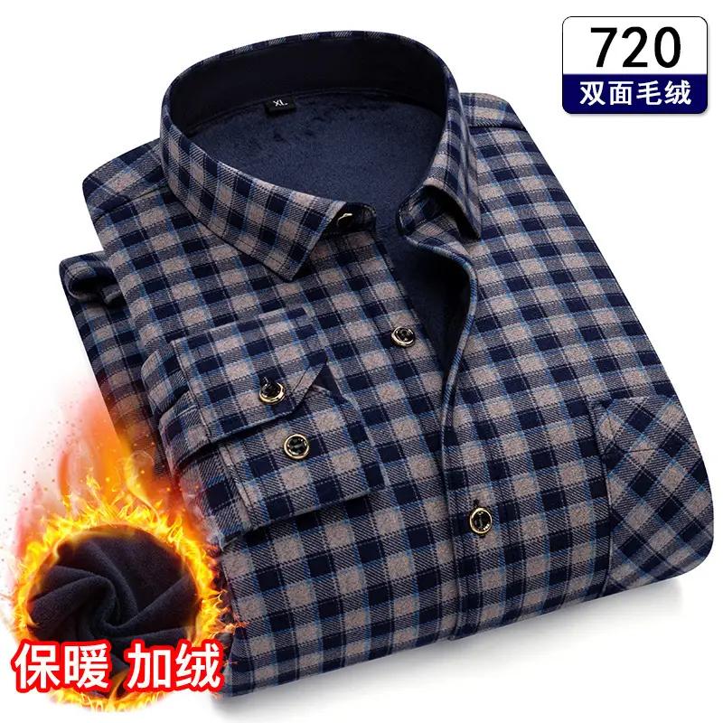 Men's Plaid Fleece Shirt Navy Blue Large - Image 17