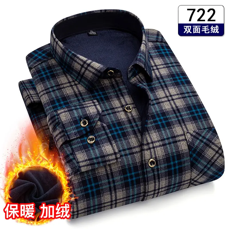 Men's Plaid Fleece Shirt Navy Blue Large - Image 19